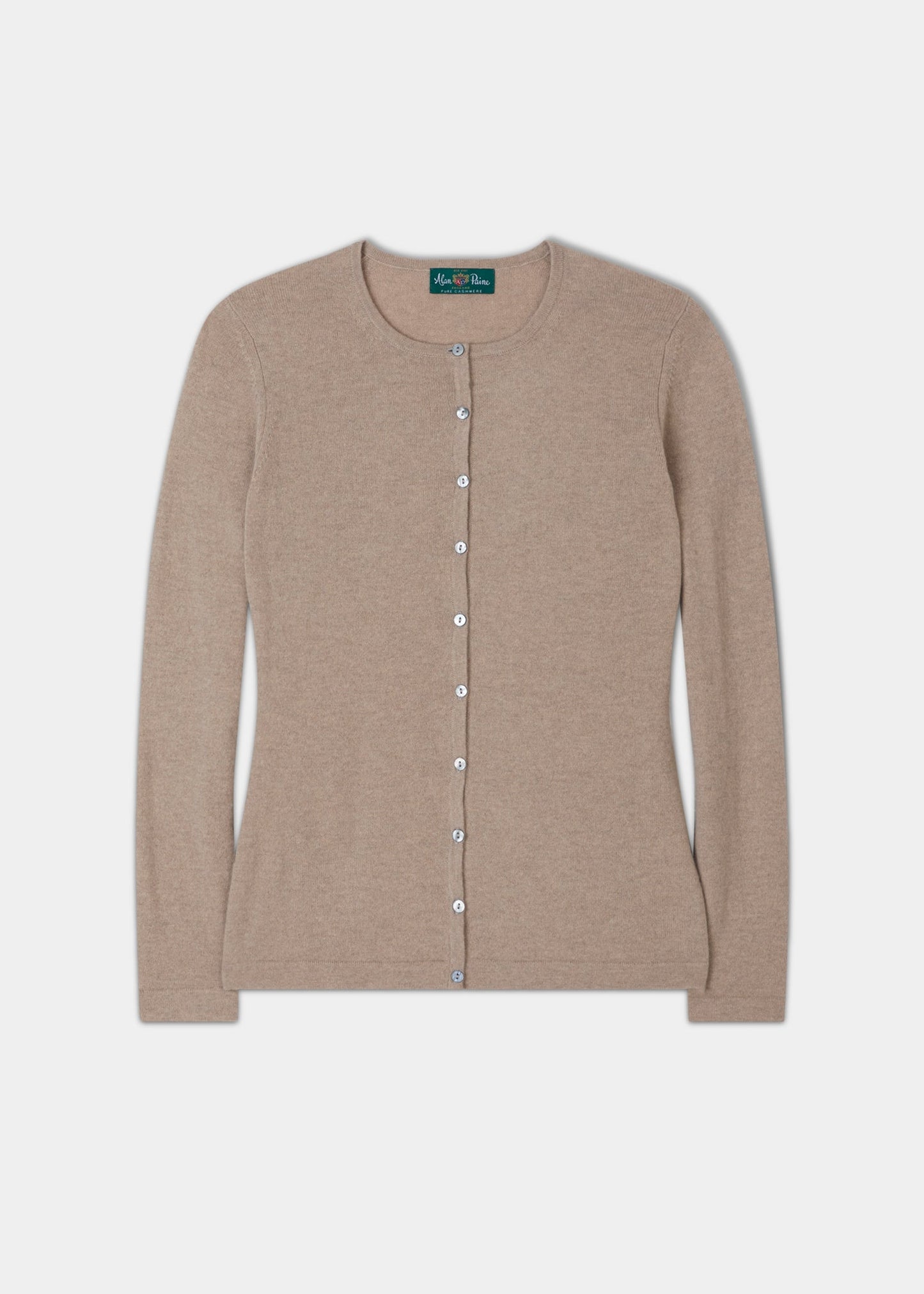 Clare Ladies Cashmere Crew Neck Cardigan In Linen