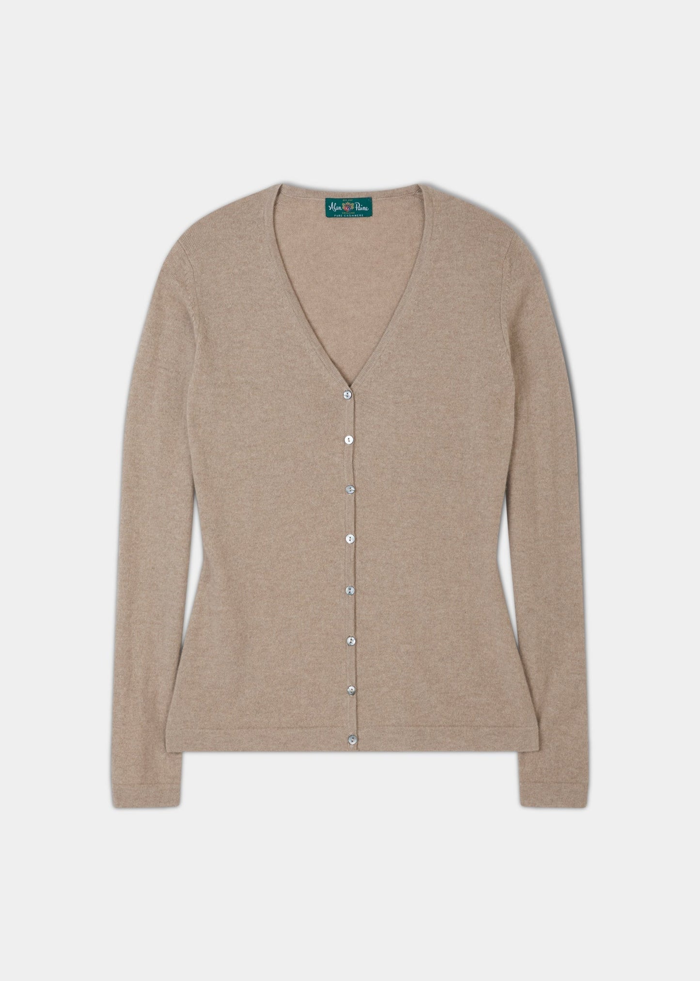 Sally Ladies Cashmere Vee Neck Cardigan In Linen