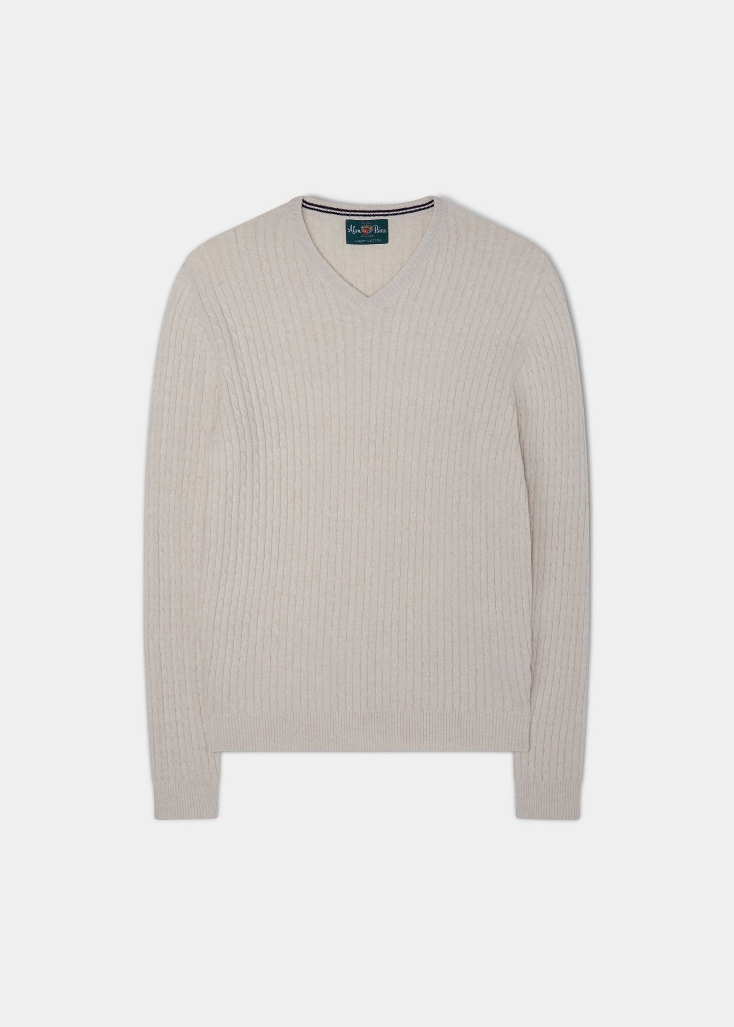 Elmstone Cable Vee Neck Jumper in Blonde & Dark Navy