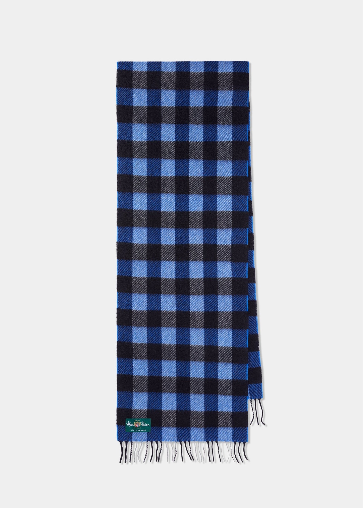 Melness 2 Colour Check Cashmere Scarf In Jeans