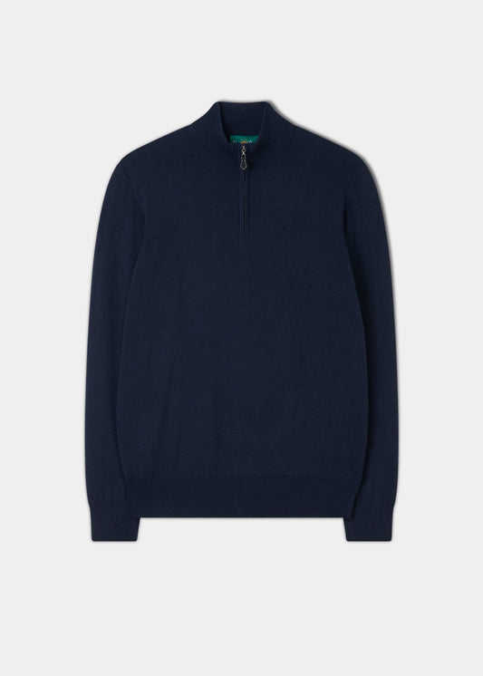 Ashfield 1/4 Zip Cotton Merino Jumper In Dark Navy