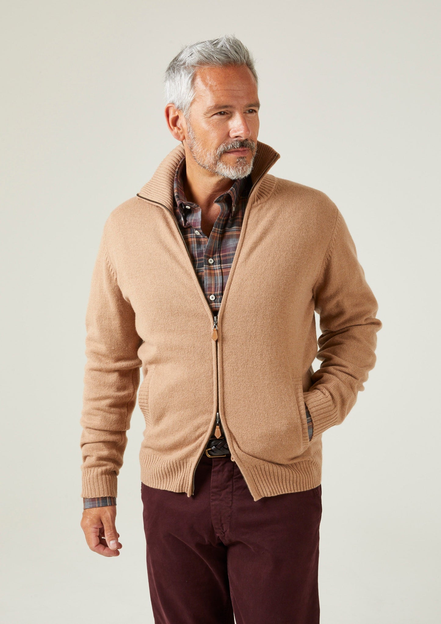 Ballater Lambswool Zipped Jumper in Camel - Regular Fit