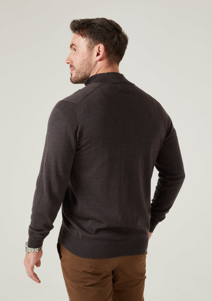 Barton Merino Wool 1/4 Zip Mock Jumper in Dark Brown