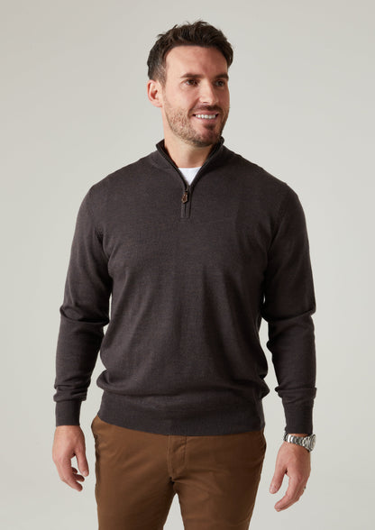 Barton Merino Wool 1/4 Zip Mock Jumper in Dark Brown