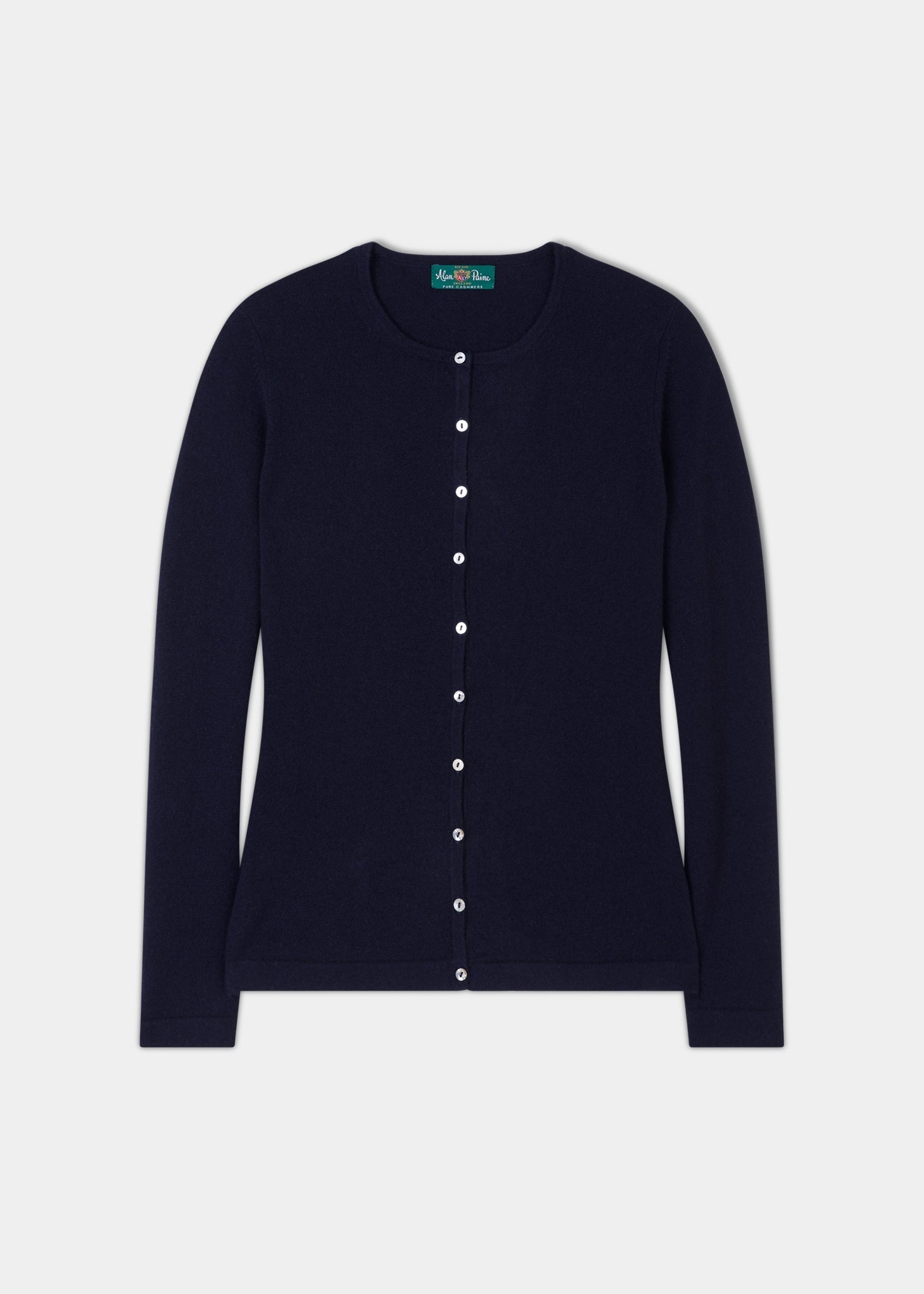 Clare Ladies Cashmere Crew Neck Cardigan In Dark Navy