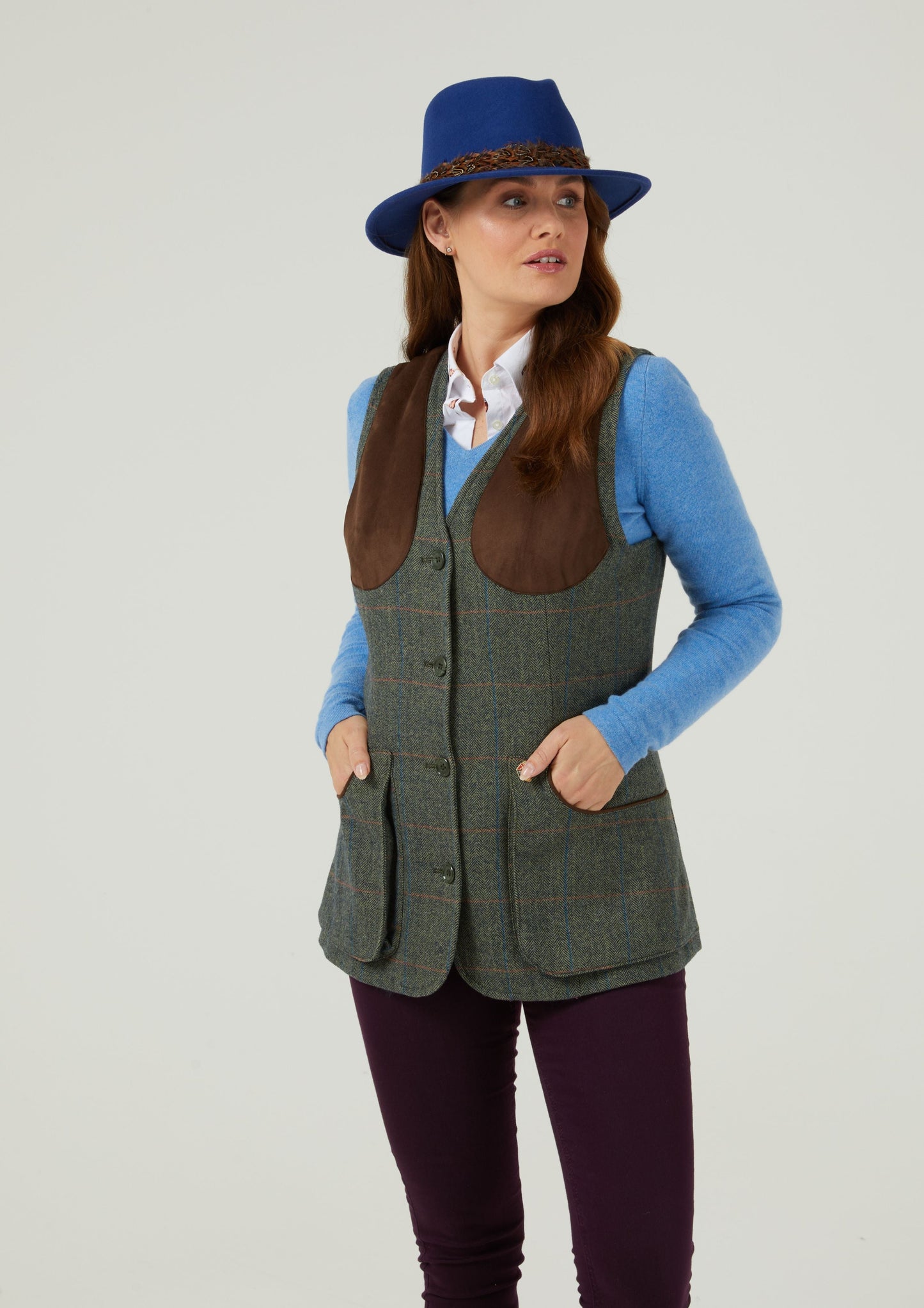 Combrook Ladies Tweed Shooting Waistcoat In Spruce