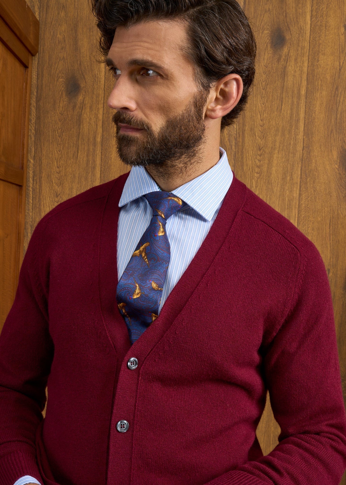 Cornwall Lambswool Cardigan in Bordeaux