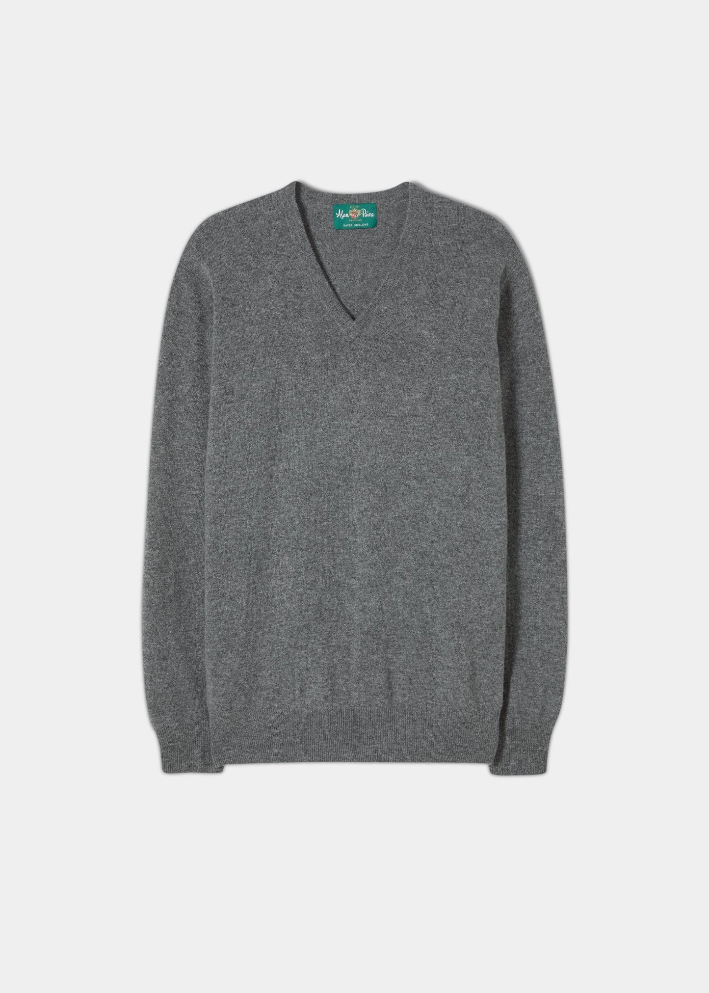 Men's Geelong Lambswool Vee Neck Jumper in Dark Grey - Regular Fit