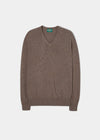 Men's Geelong Lambswool Vee Neck Jumper in Mahogany - Regular Fit