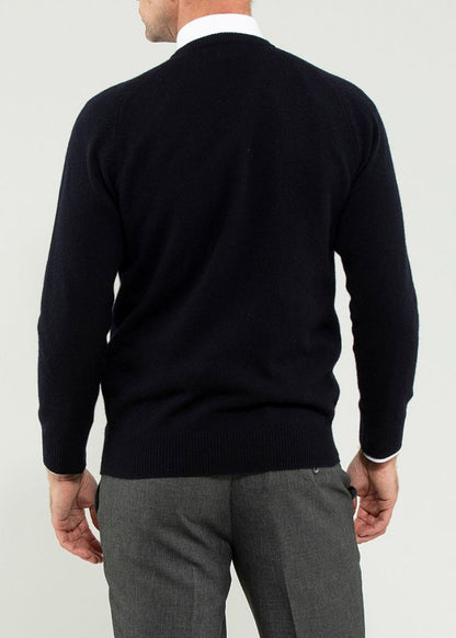 Hampshire Lambswool Saddle Shoulder Navy Jumper