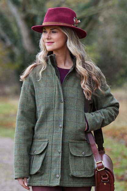 Rutland Ladies Tweed Waterproof Shooting Coat In Pine