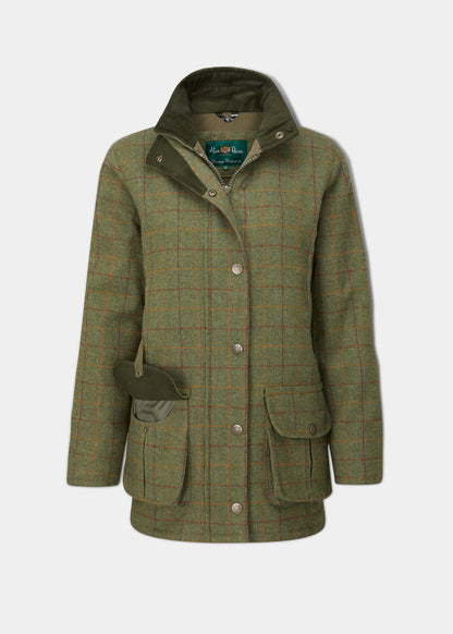 Rutland Ladies Tweed Waterproof Shooting Coat In Pine