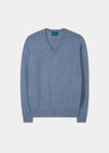 Men's Lambswool Vee Neck Jumper in Light Blue - Classic Fit