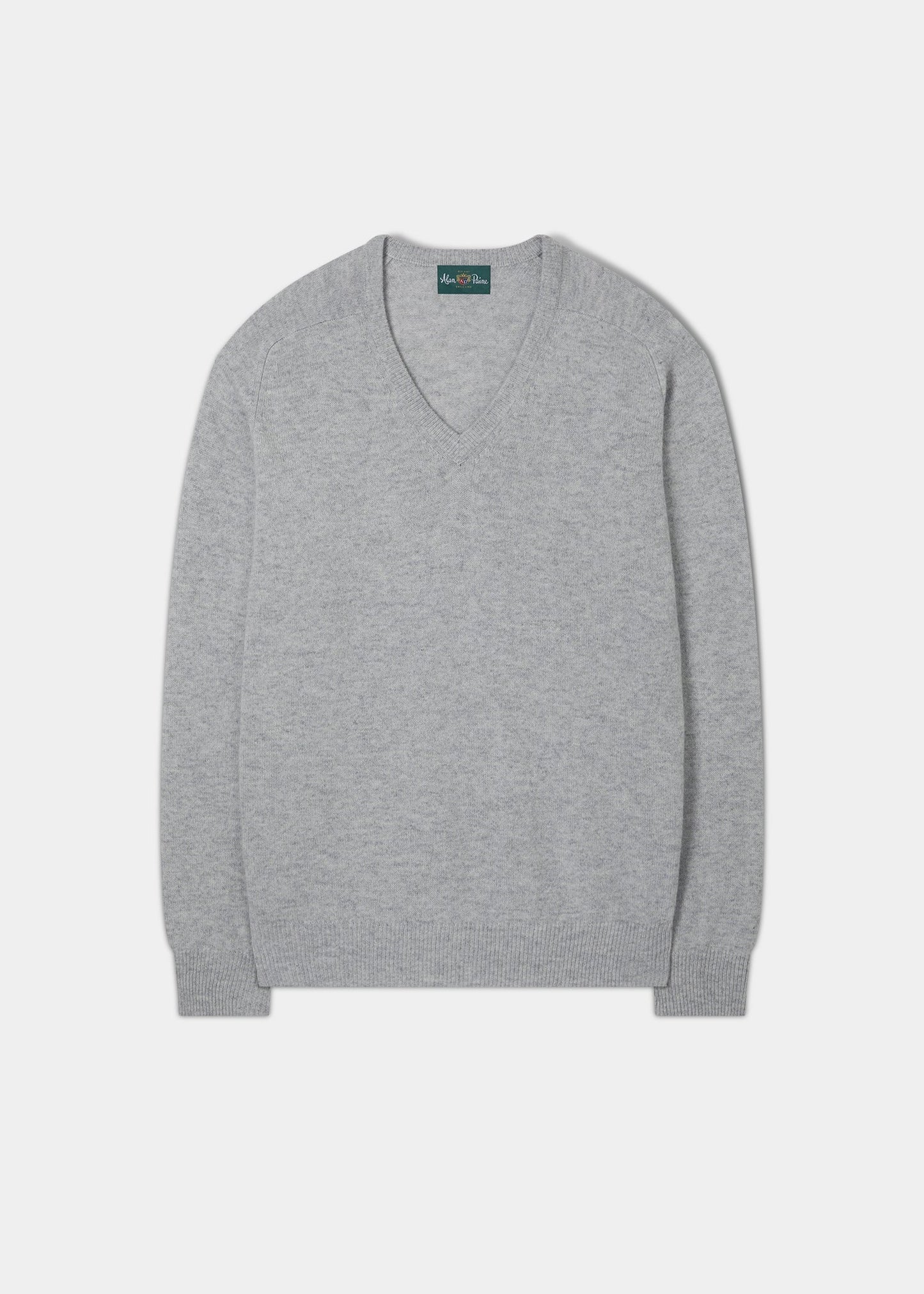 Men's Lambswool Vee Neck Jumper in Light Grey Mix - Classic Fit