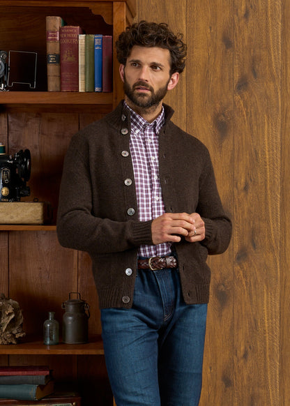 Landford Men's Lambswool Buttoned Jumper In Cocoa 