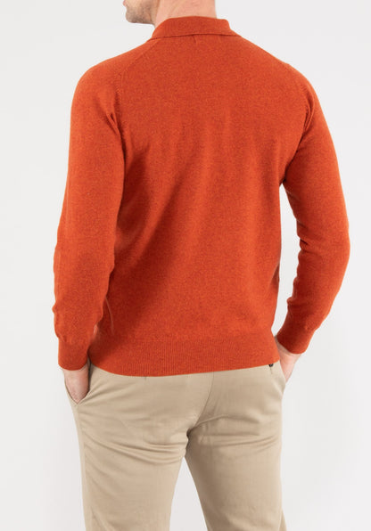 Men's Geelong Lambswool Long Sleeve Polo Shirt in Yam- Regular Fit