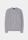 Men's Lambswool Vee Neck Jumper in Light Grey Mix - Regular Fit