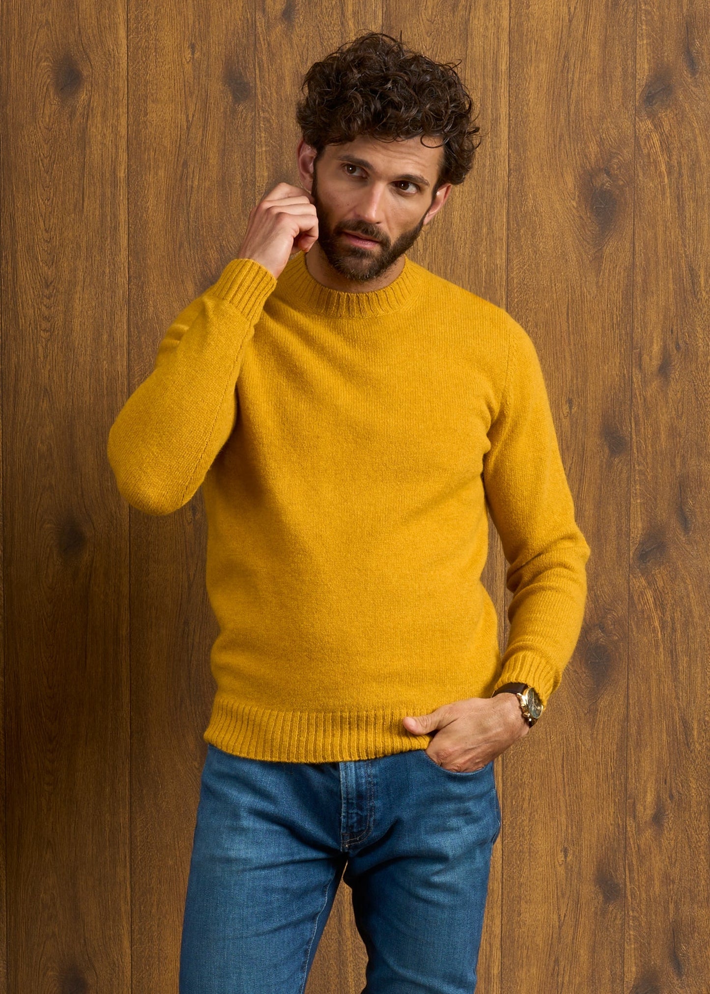 Kinnadie Supersoft Shetland Jumper In Old Gold