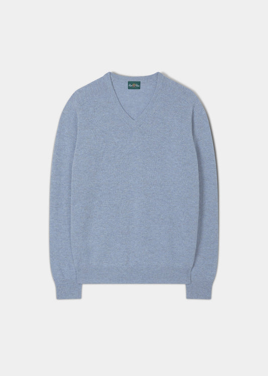 Men's Lambswool Vee Neck Jumper in Paradise Blue - Regular Fit