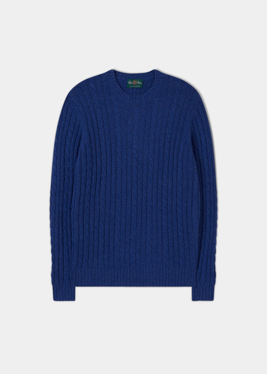 Roxburgh Long Sleeve Cable Crew Neck In Denim - Classic Fit