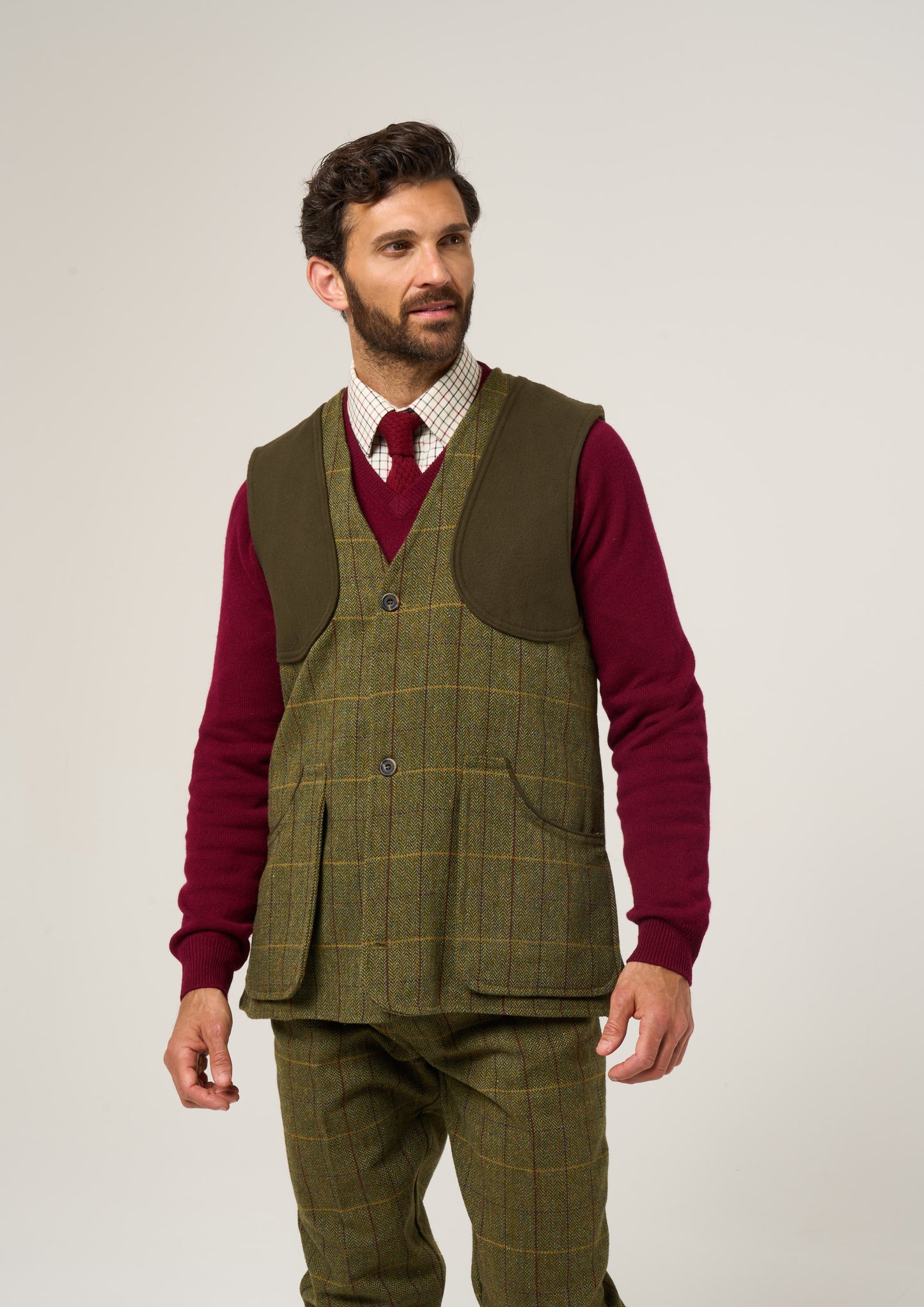 Rutland Men's Tweed Shooting Waistcoat In Green Ash