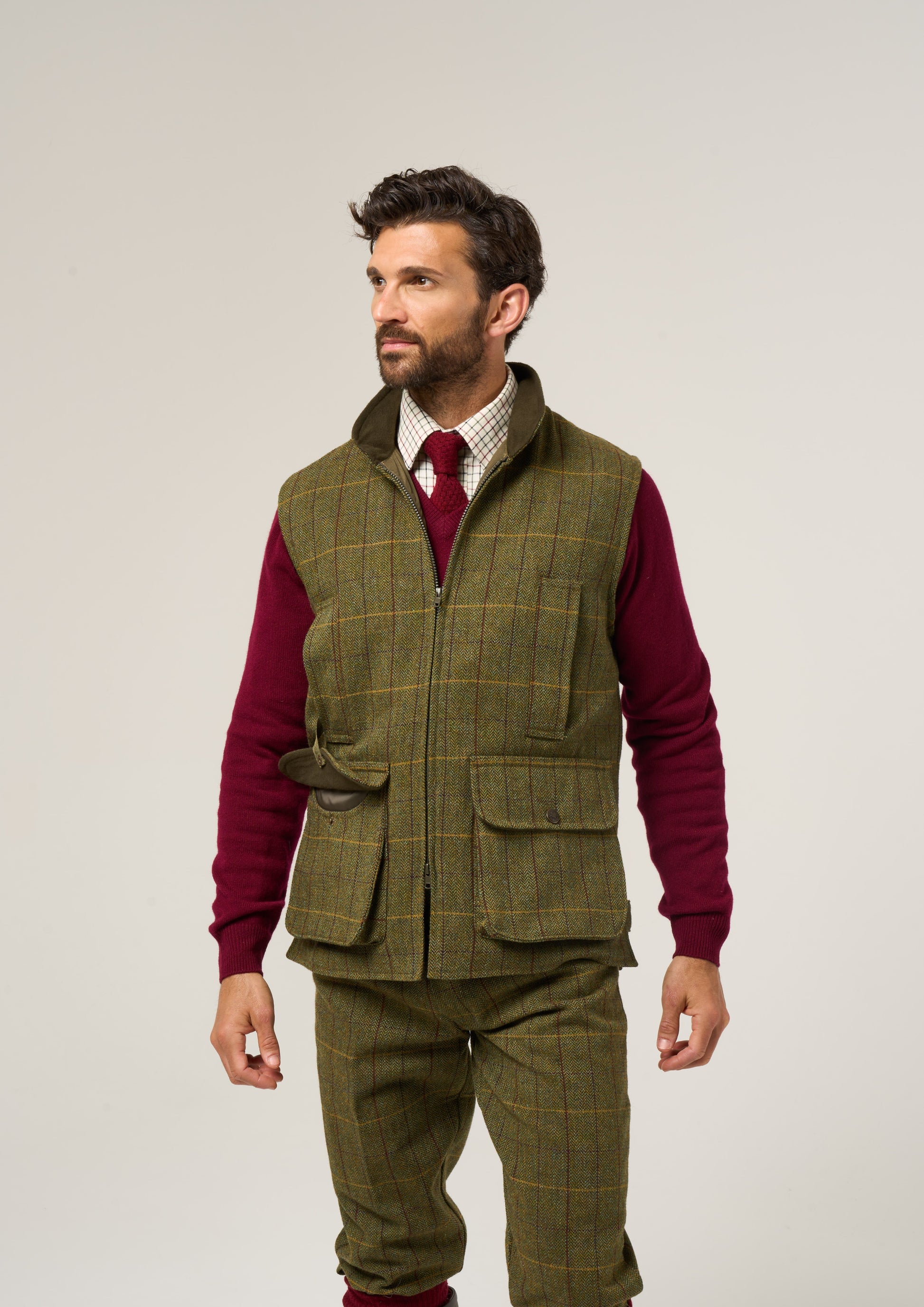 Rutland Men's Tweed Waistcoat In Green Ash