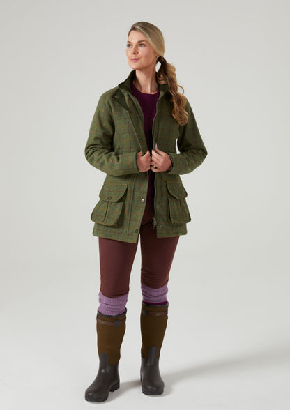 Rutland Ladies Tweed Waterproof Shooting Coat In Pine