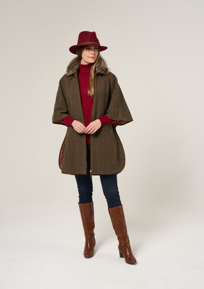 Surrey Ladies Tweed Cape In Hemlock