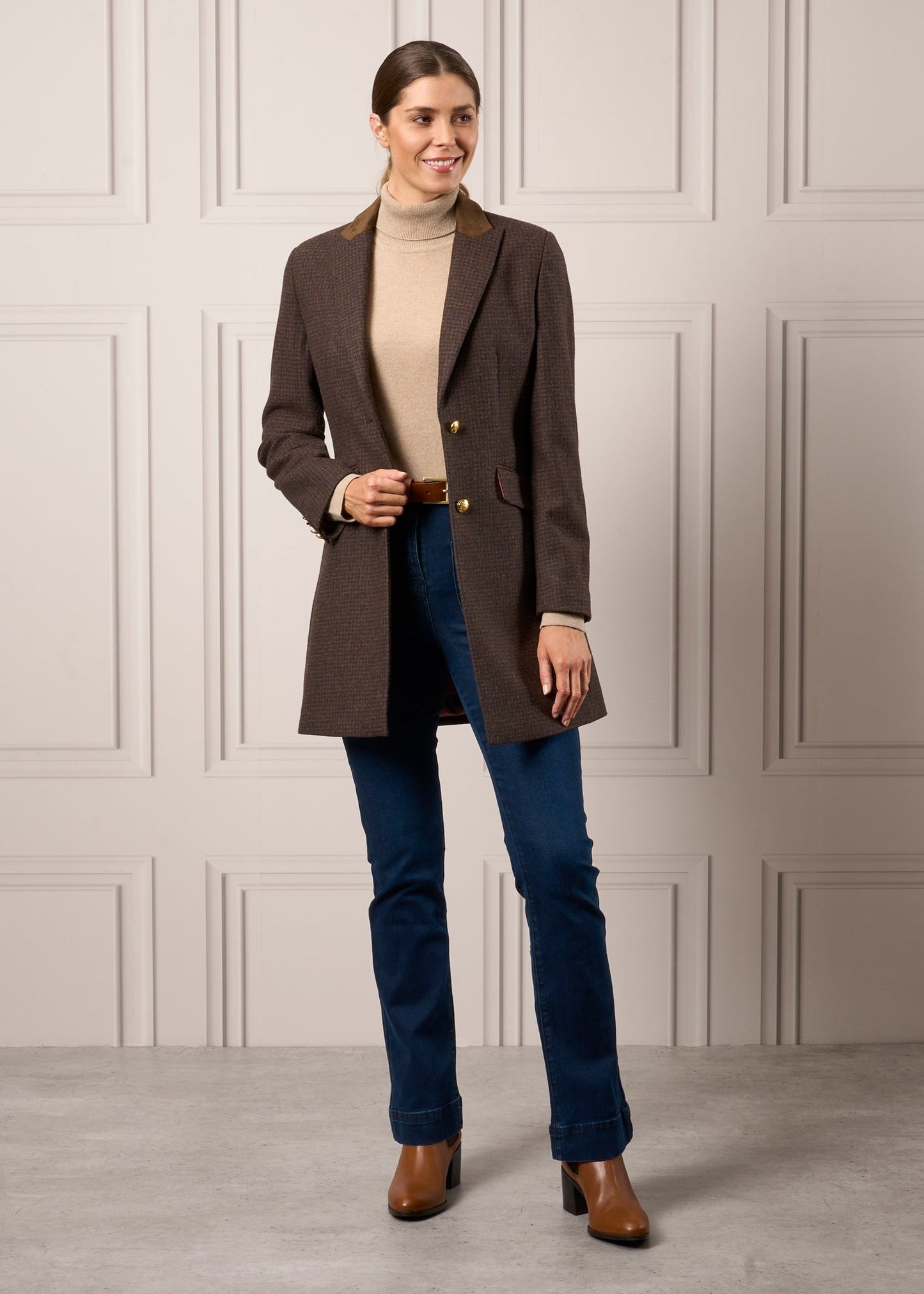 Surrey Ladies Mid-Thigh Tweed Coat In Bramble