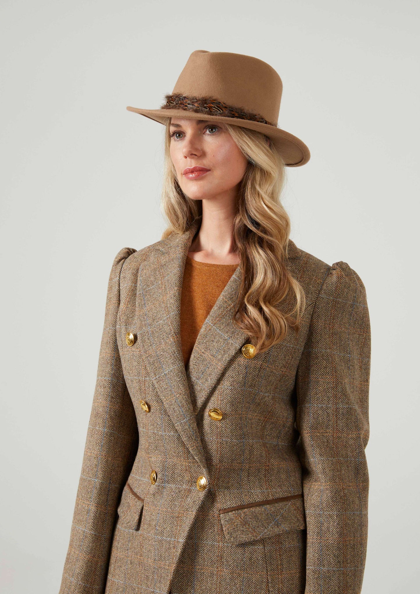 Surrey Ladies Double Breasted Tweed Coat In Hazelwood 