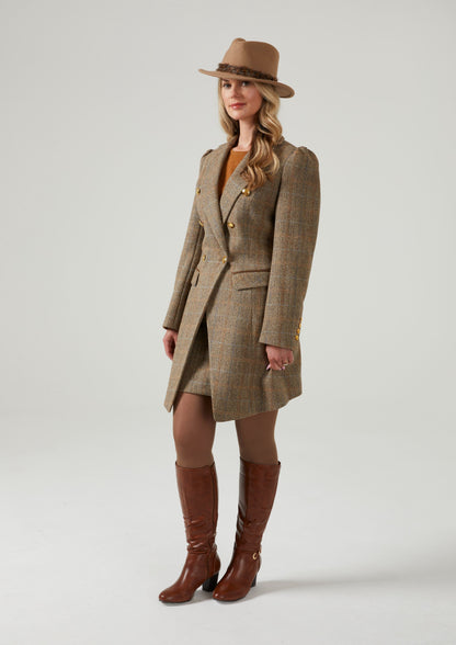 Surrey Ladies Double Breasted Tweed Coat In Hazelwood 