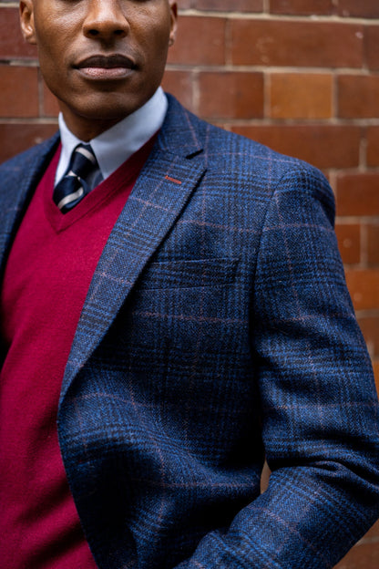 Surrey Tweed Lined Blazer In Navy Check - Regular Fit