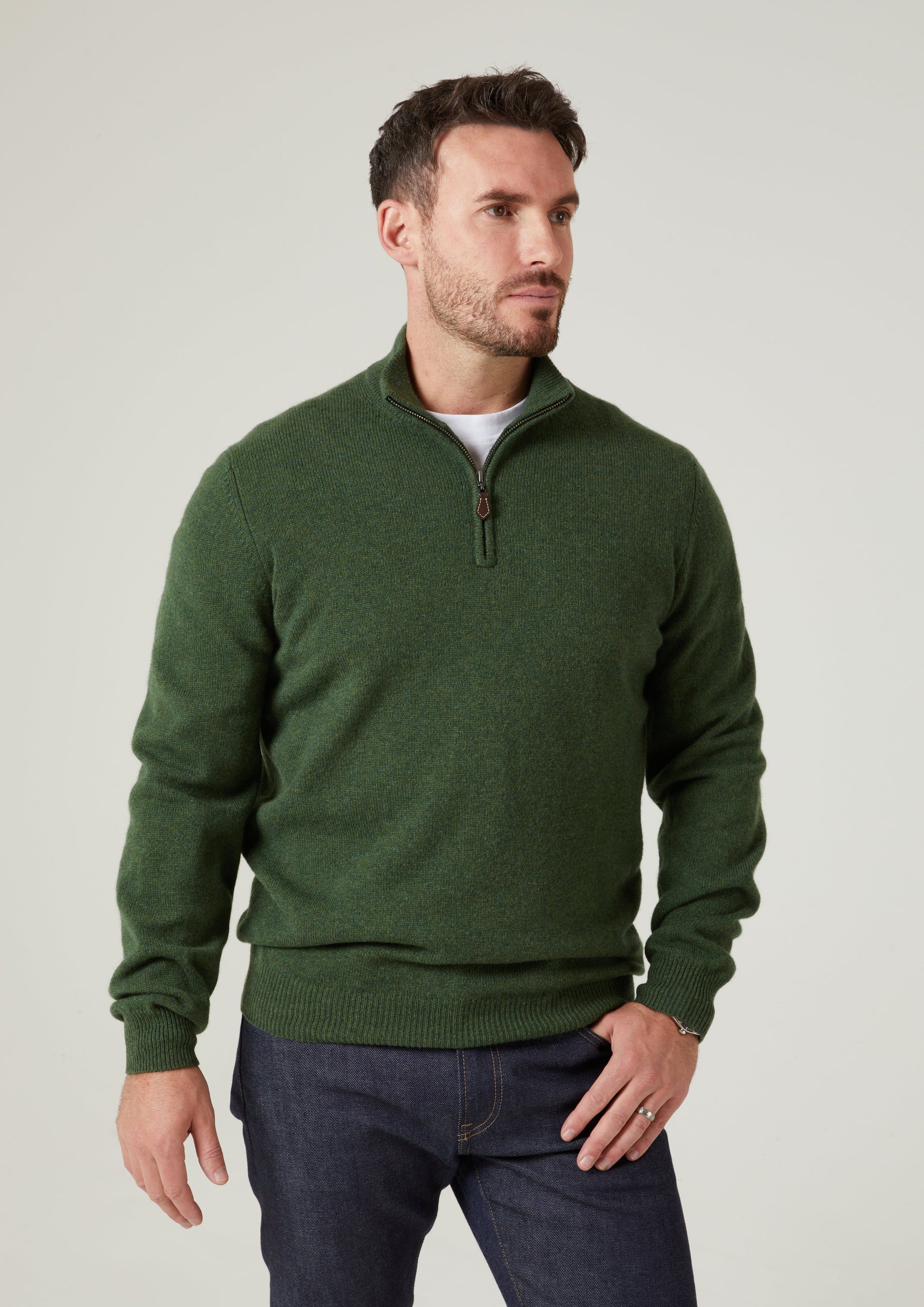 Sutherland Lambswool 1/4 Zip Jumper in Rosemary 