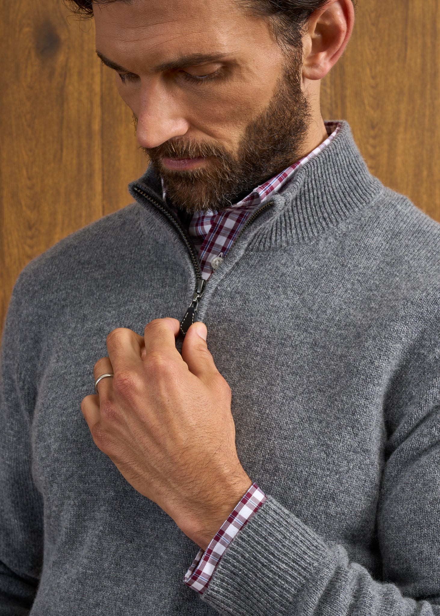 Sutherland Lambswool 1/4 Zip Jumper in Grey Mix