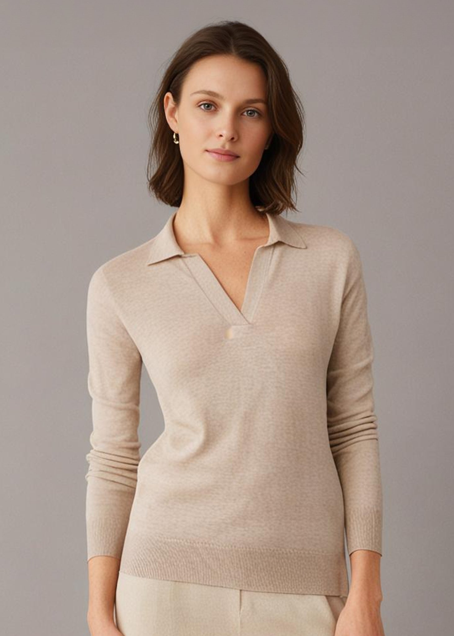 Uma Cotton Cashmere Open Placket Jumper In Sand