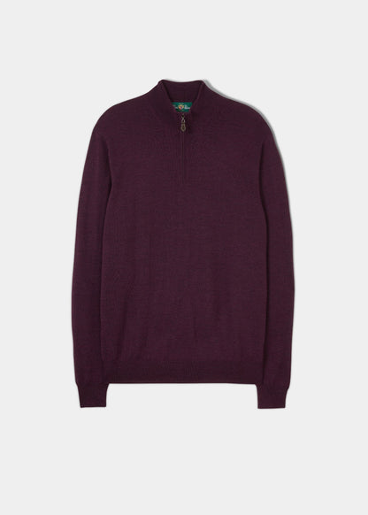 Men's Merino Wool 1/4 Zip Mock Neck Jumper in Black Grape