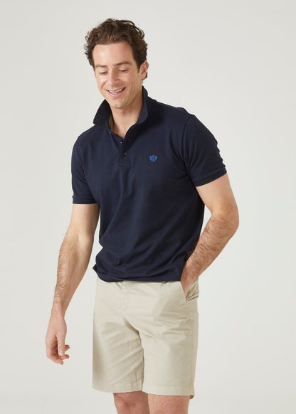 Pima cotton polo shirt in navy with AP emblem.