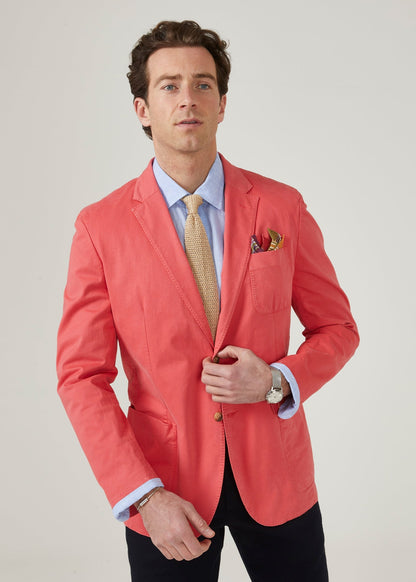 Flamingo pink men's blazer with 2 button fastening.