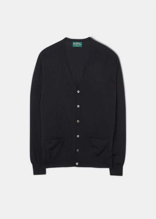 Hockley Men's Merino Cardigan in Dark Navy