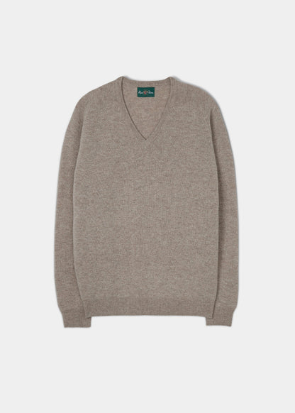 Men's Lambswool V Neck Jumper in Cobble