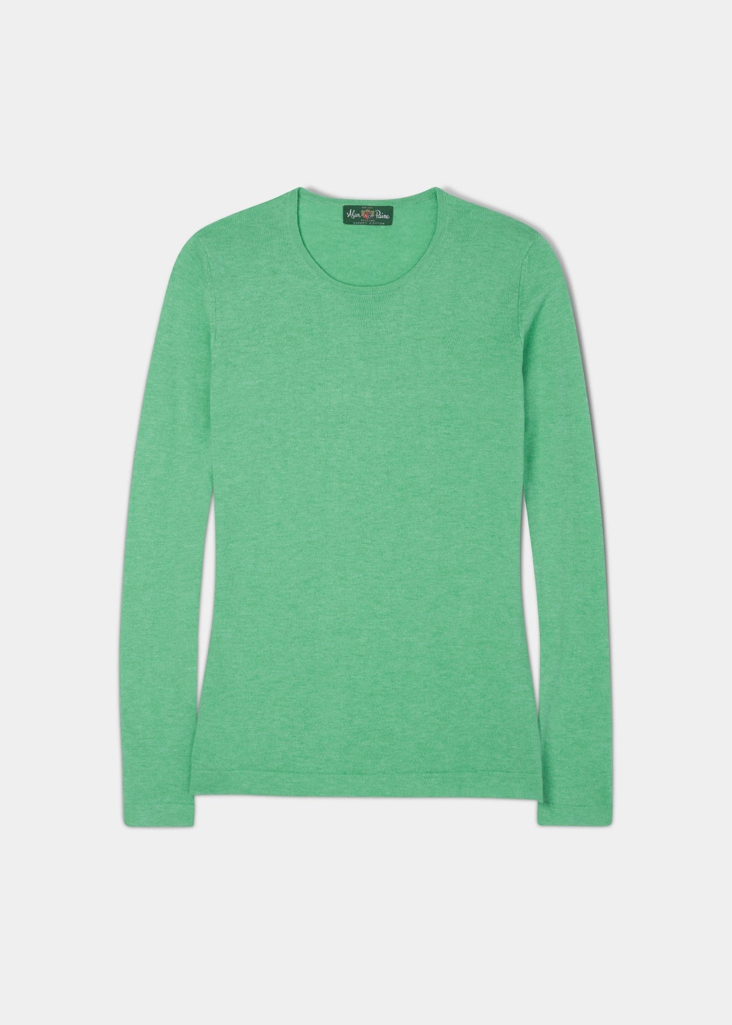 Ladies Cotton Cashmere Crew Neck Jumper In Spearmint