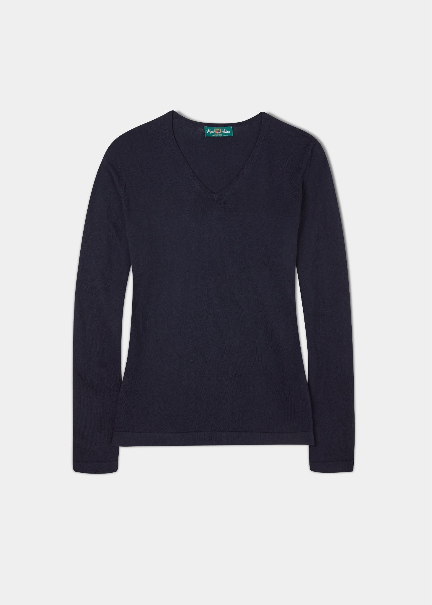 Ladies Cotton Cashmere Vee Neck Jumper In Dark Navy