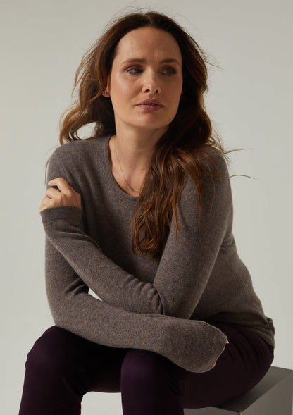 Ladies Geelong Lambswool Crew Neck Jumper In Teak