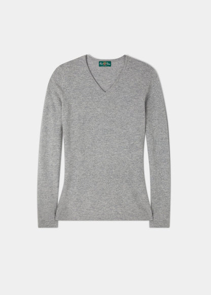 Ladies Geelong Lambswool Vee Neck Jumper In Silver