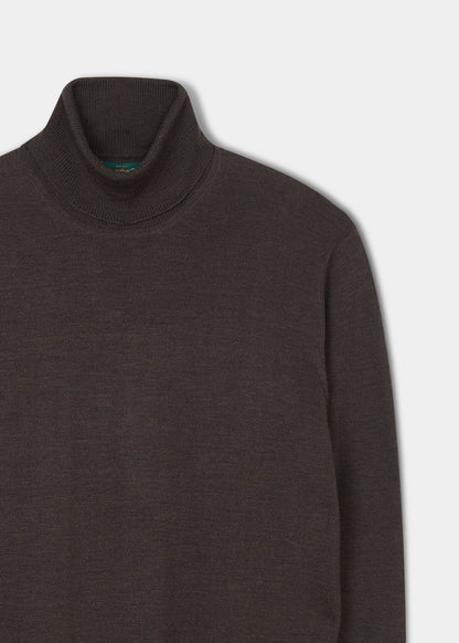 Men's Merino Wool Roll Neck Jumper in Dark Brown 