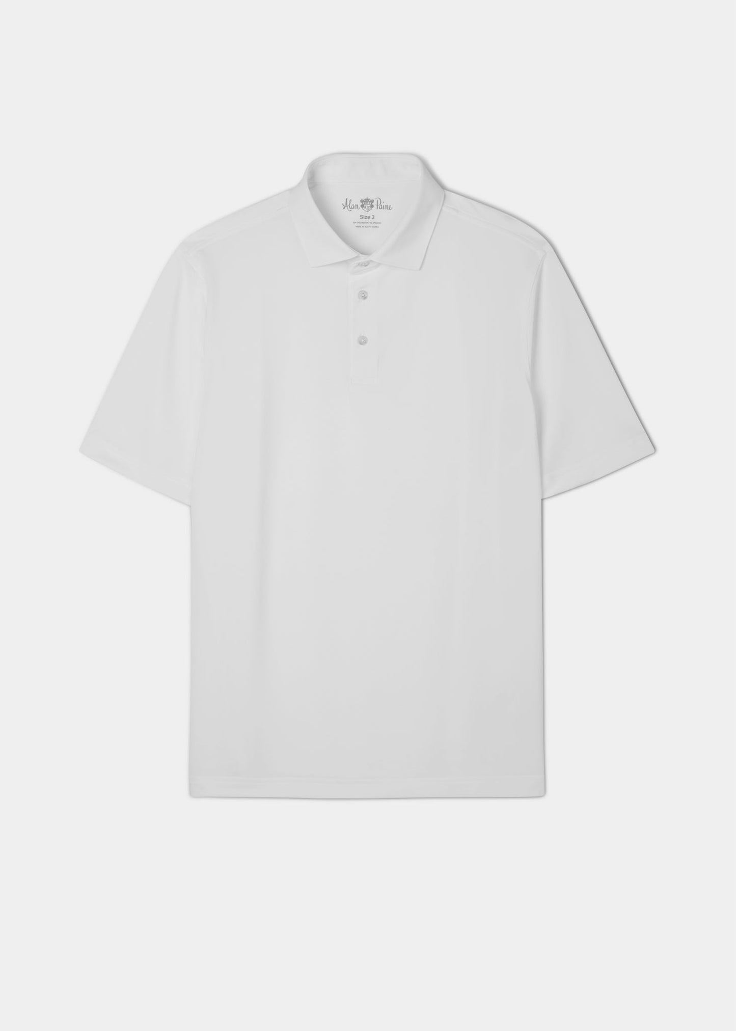 Men's 3 button polo shirt in white.