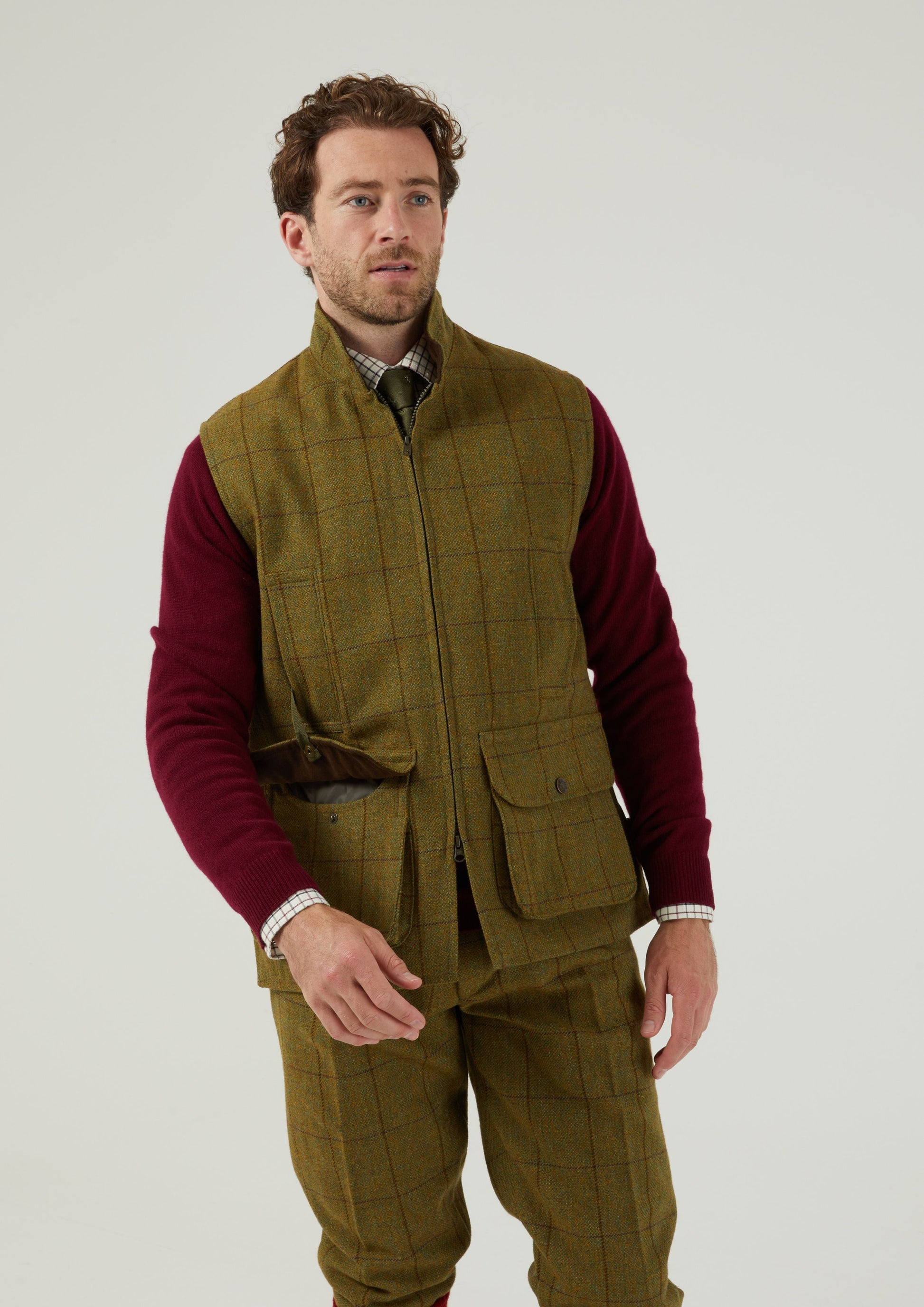 Rutland Men's Tweed Waistcoat In Lichen 