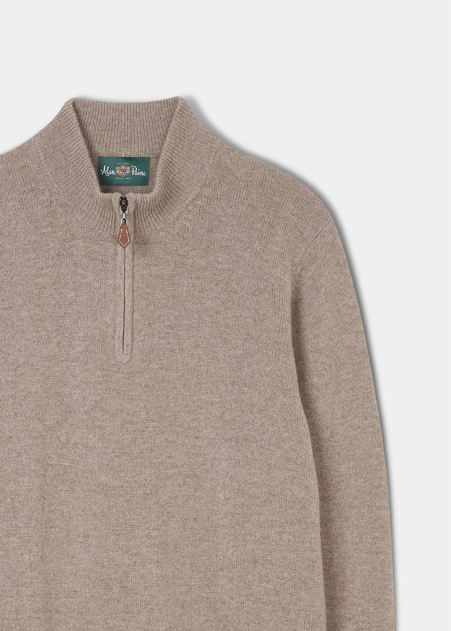 Men's Lambswool 1/4 Zip Mock Neck Jumper in Mushroom